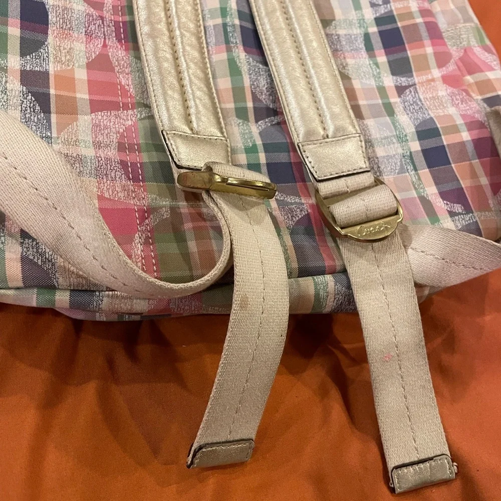 Coach Signature Poppy Multicolor Madras Backpack F21886 Bookbag - Picture 12 of 14